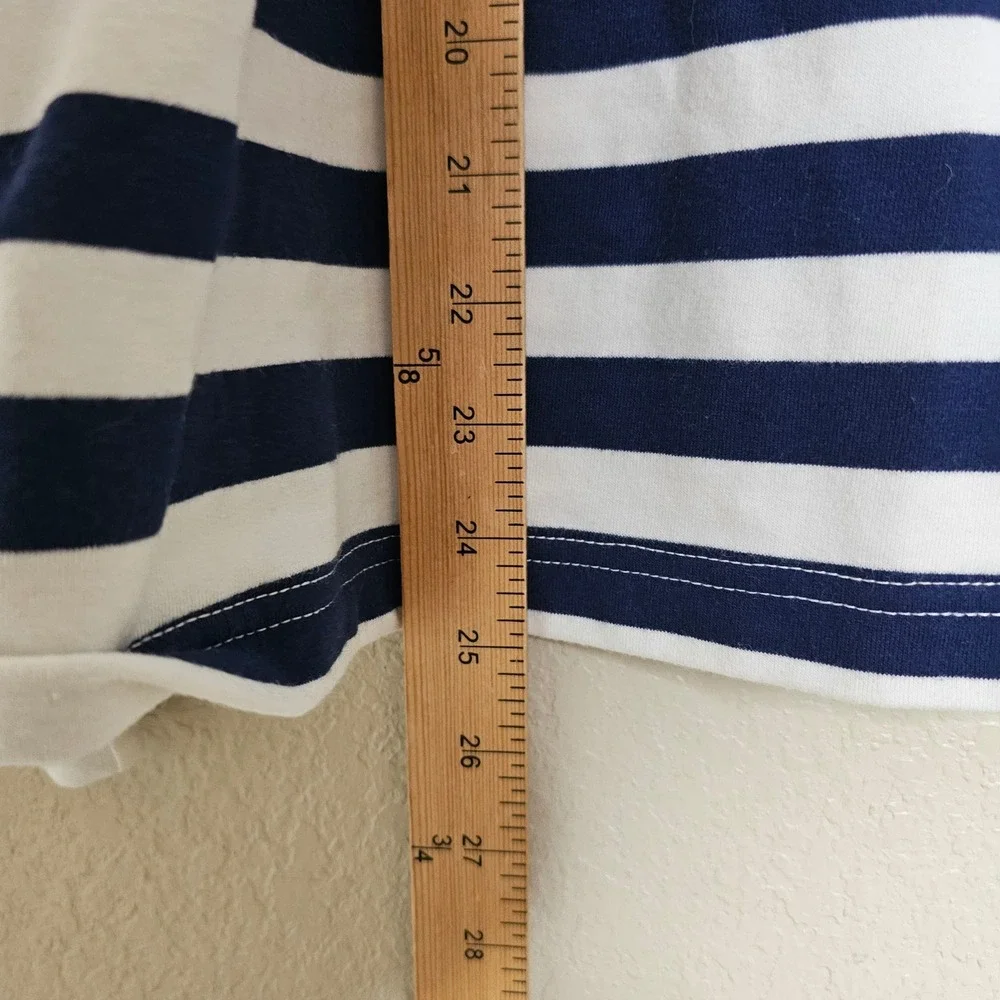 J.Crew Striped Mock Neck Pullover Henley Top Blue Navy Ivory White‎ Large